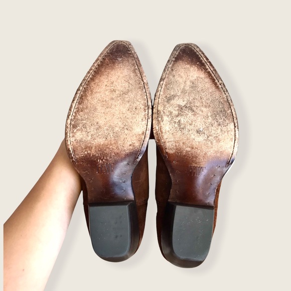 Frye Sacha Short Brown Suede Cowboy Ankle Bootie - Picture 13 of 14